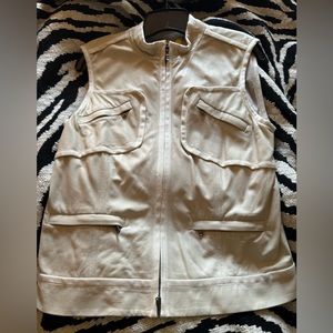 St John Women's Cream Sleeveless Leather Vest Sz S